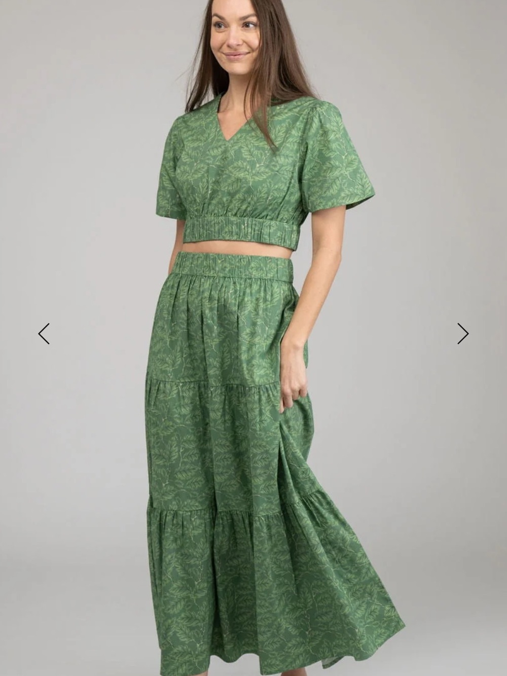 BEAU and RO Green foliage Tiered Maxi Skirt - Women's Floral Print NWT